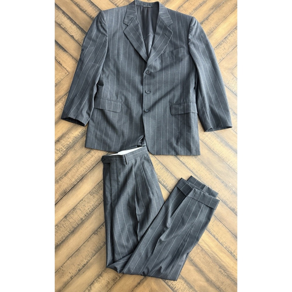 Canali 2 Piece Suit Mens 50R Black Loro Piana Italy Made Pinstripe